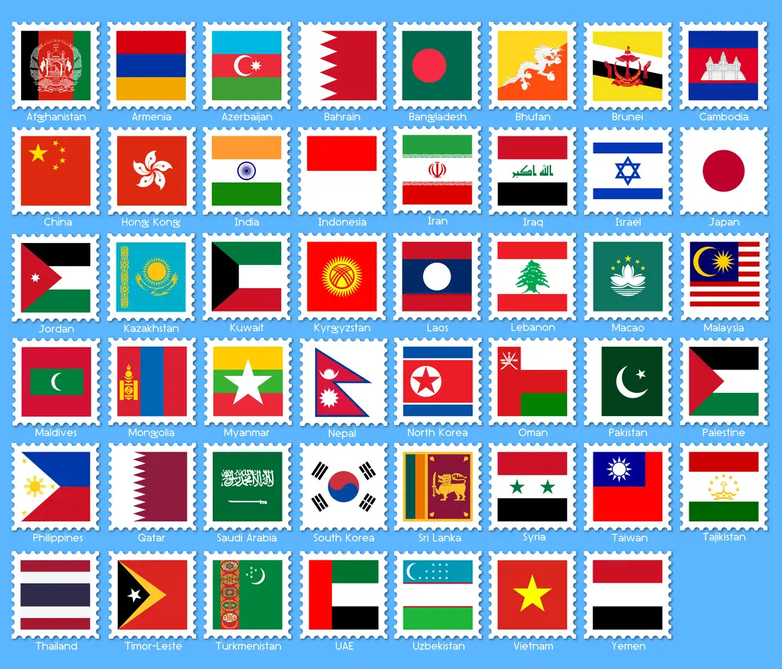 flags of counties on stamps